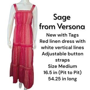 Sage Red Maxi Dress with White Stripes